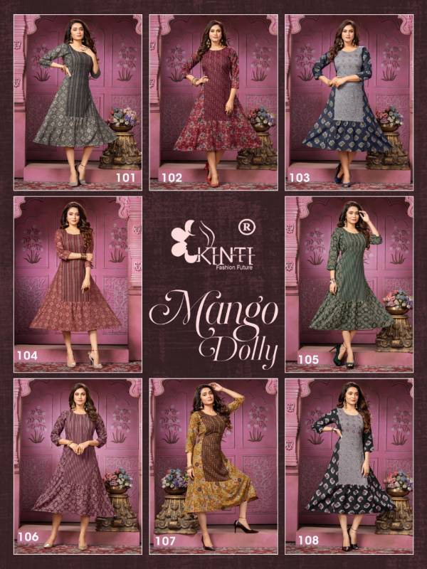 Kinti Mango Dolly Rayon Fancy Wear Printed  Anarkali Kurti Collection